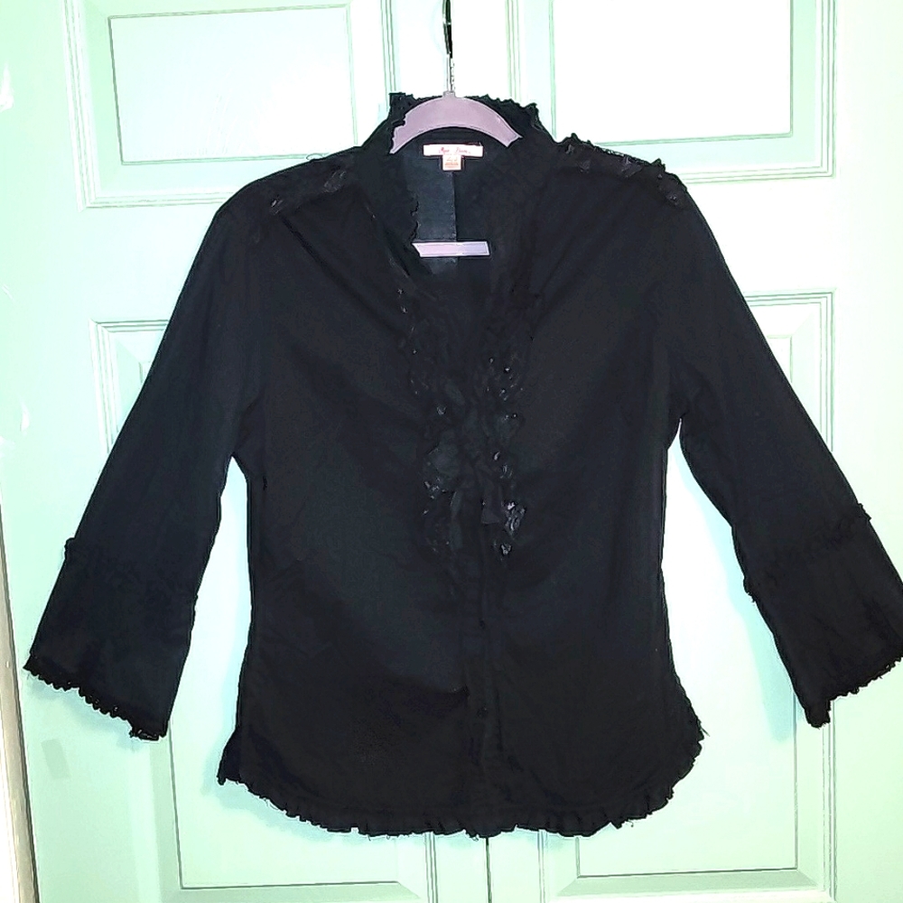 Miss Bisou Black Lace Button Down Blouse (Size L)